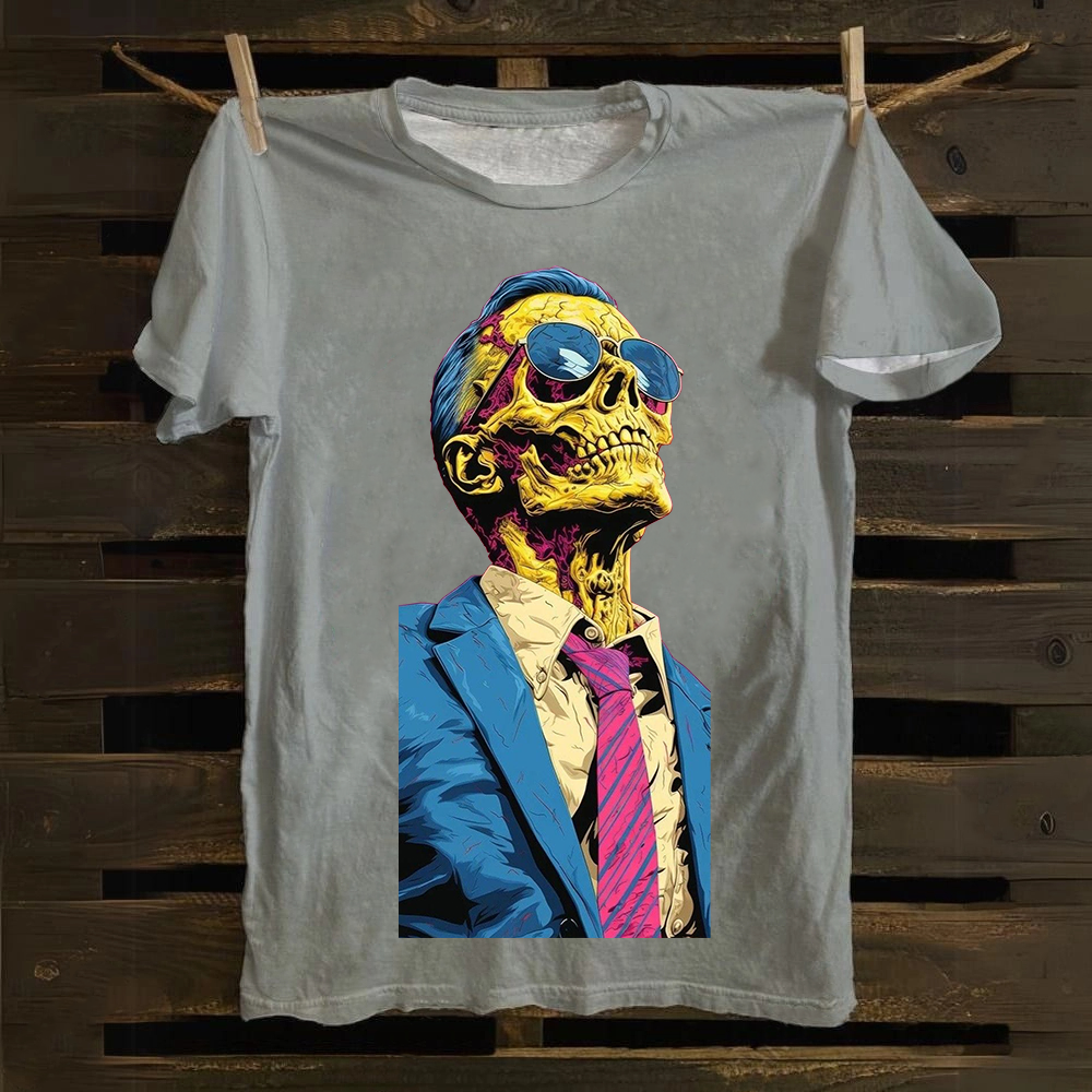 Unisex Fantasy Fashion Skull Art Illustration Printed Classic Cotton T-Shirt