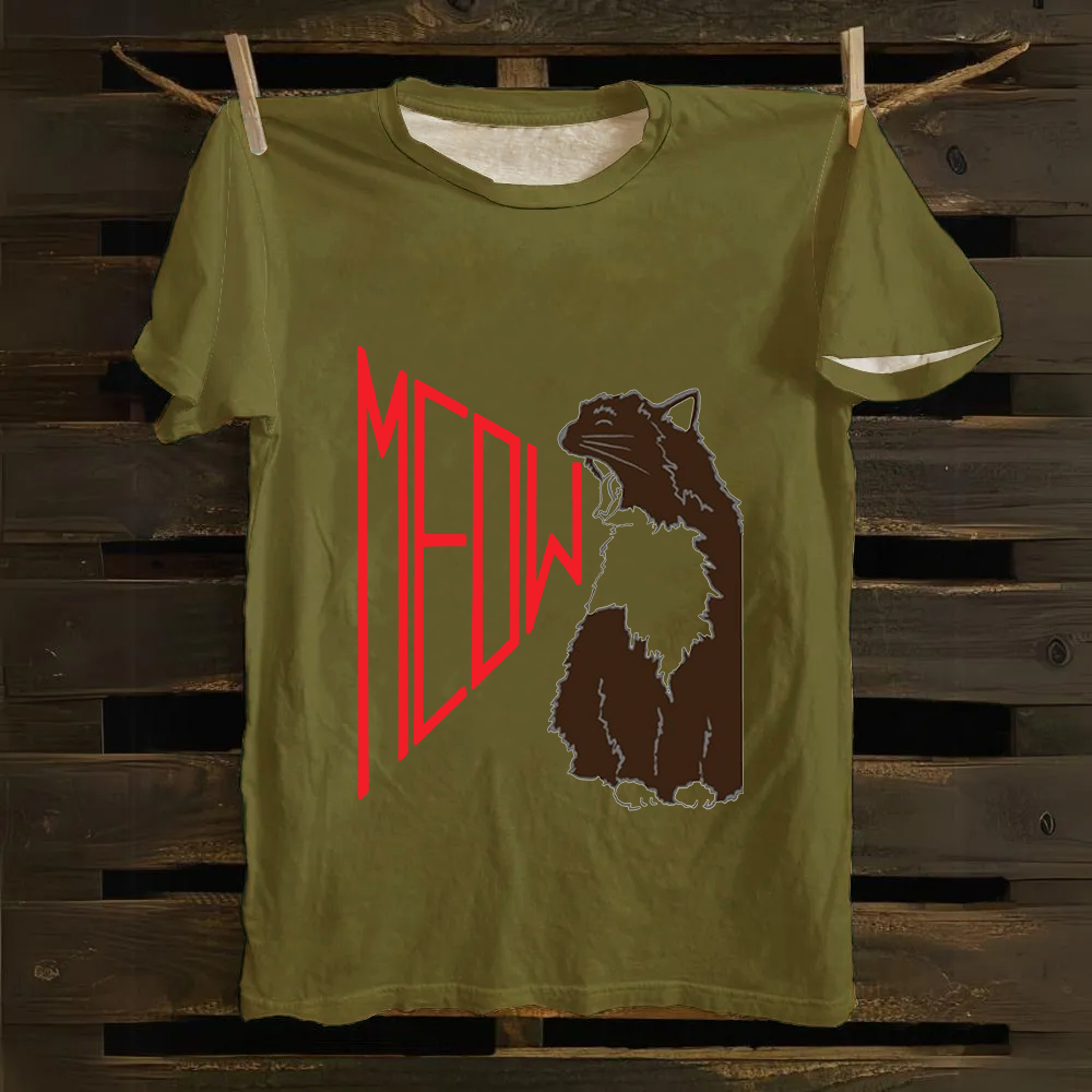 Meow Cat Print Casual  Cotton T-Shirt