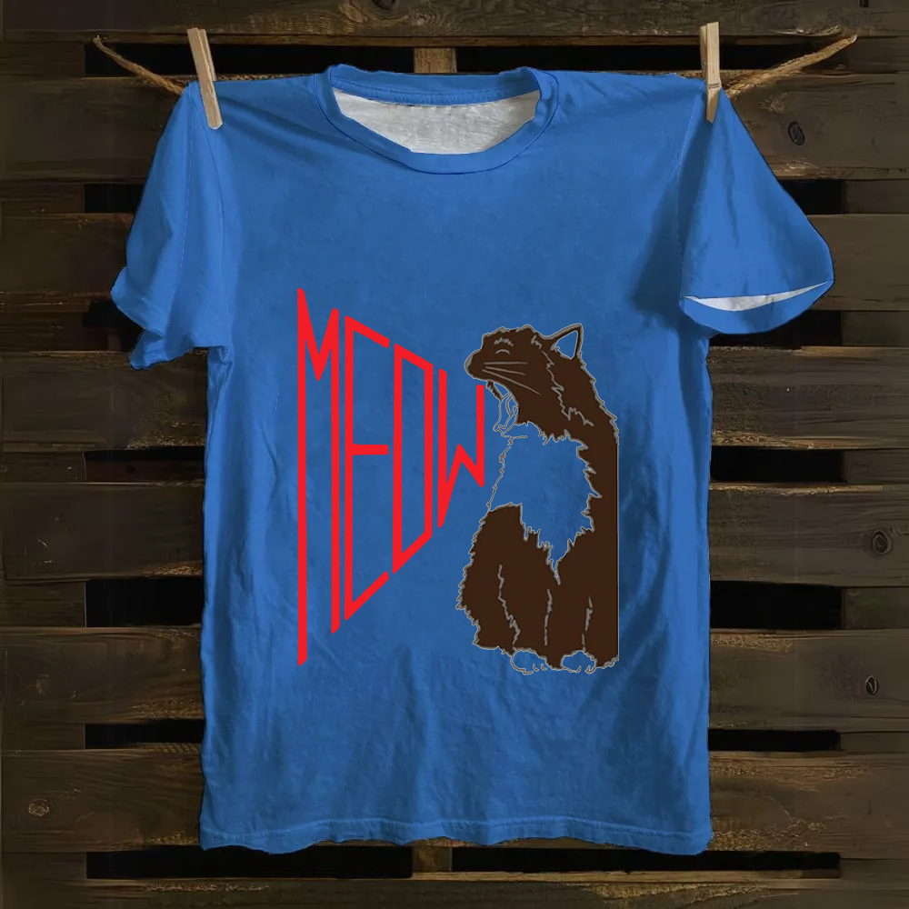 Meow Cat Print Casual  Cotton T-Shirt