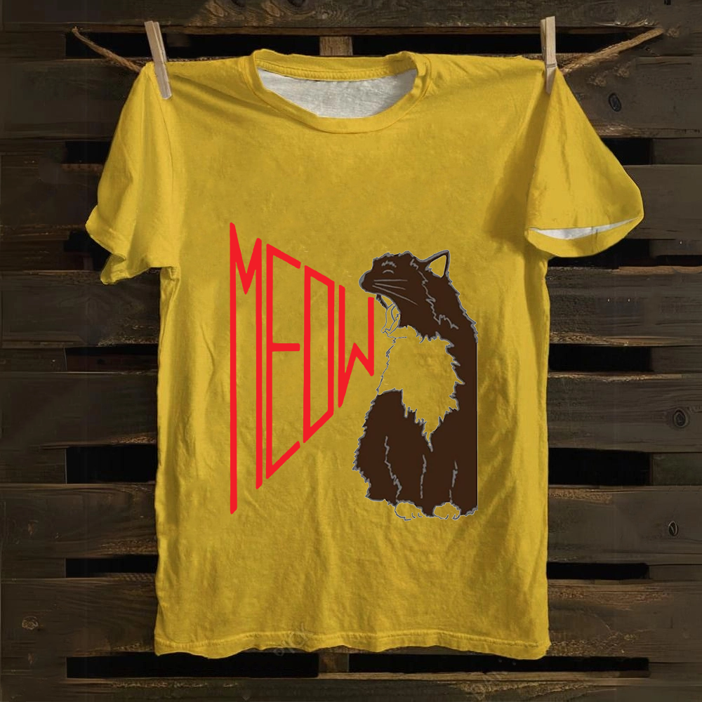 Meow Cat Print Casual  Cotton T-Shirt