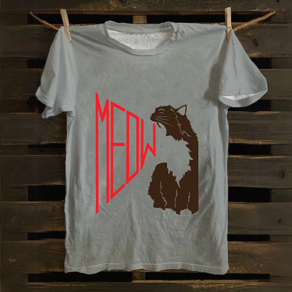 Meow Cat Print Casual  Cotton T-Shirt