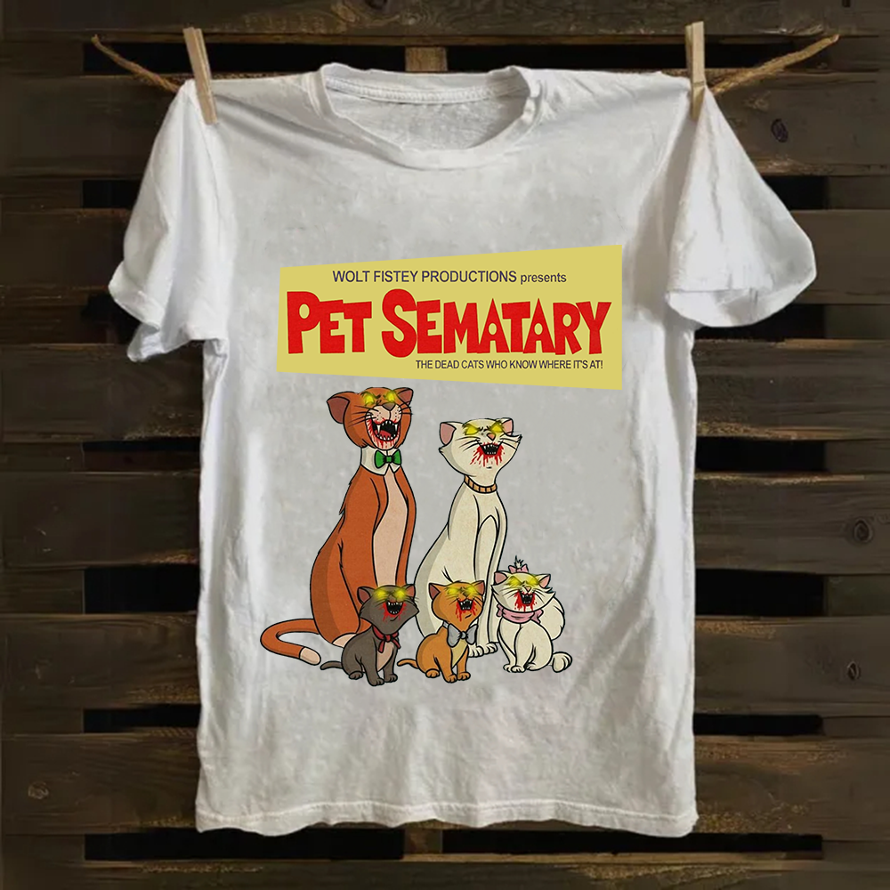 Unisex Vintage Halloween Zombie Cat Pet Sematary Art Print Cotton T-Shirt