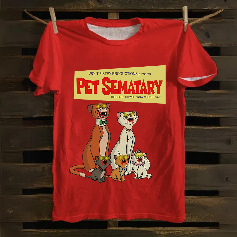 Unisex Vintage Halloween Zombie Cat Pet Sematary Art Print Cotton T-Shirt