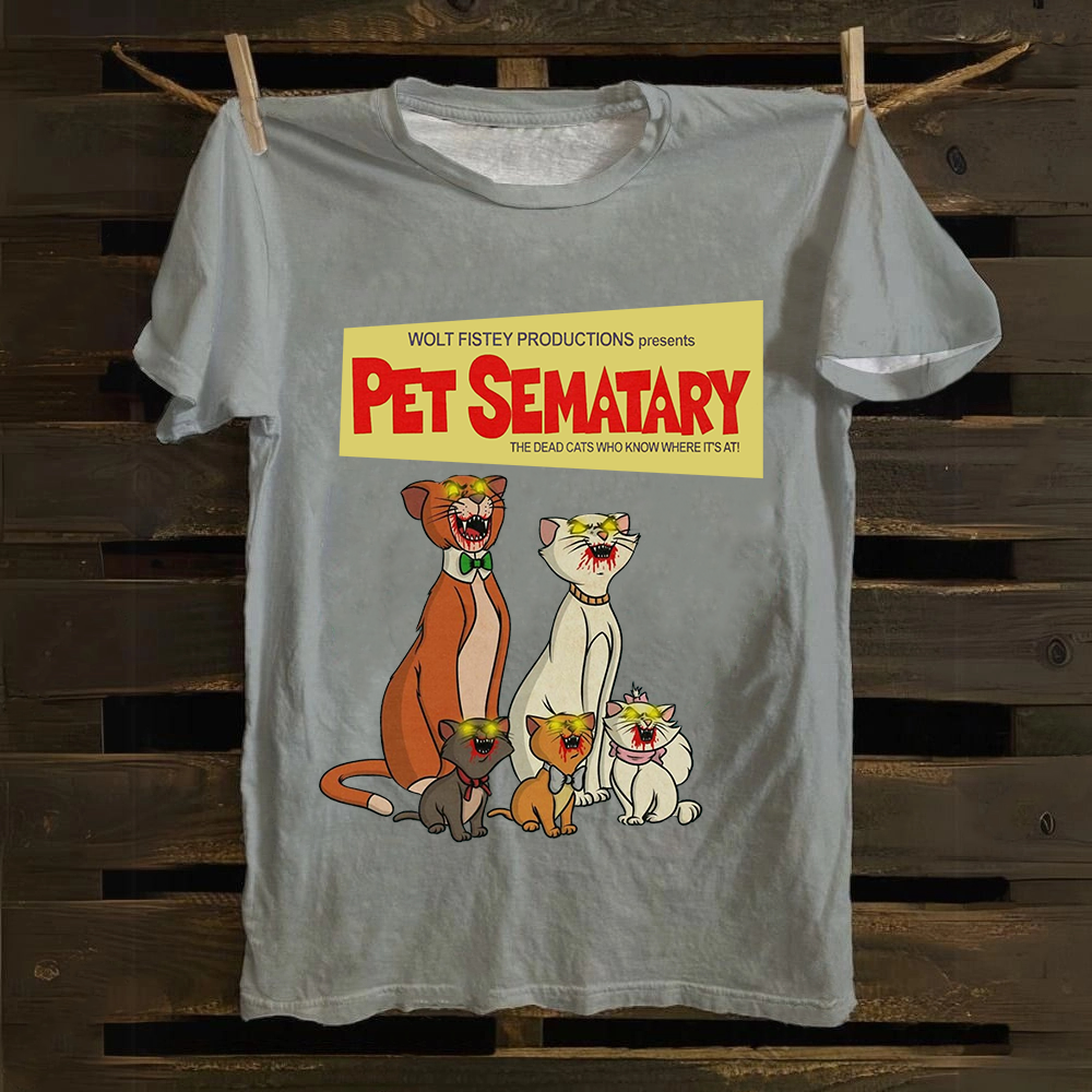 Unisex Vintage Halloween Zombie Cat Pet Sematary Art Print Cotton T-Shirt