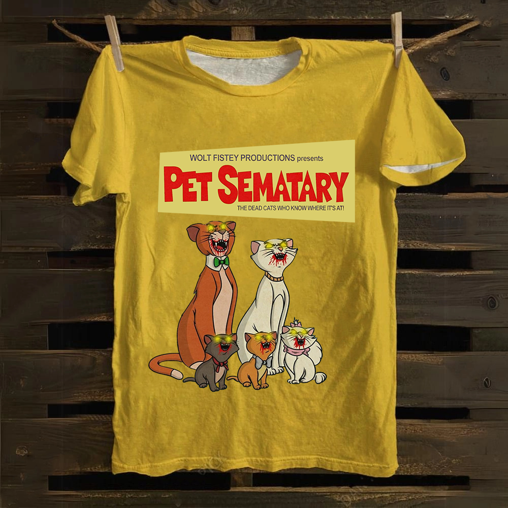 Unisex Vintage Halloween Zombie Cat Pet Sematary Art Print Cotton T-Shirt