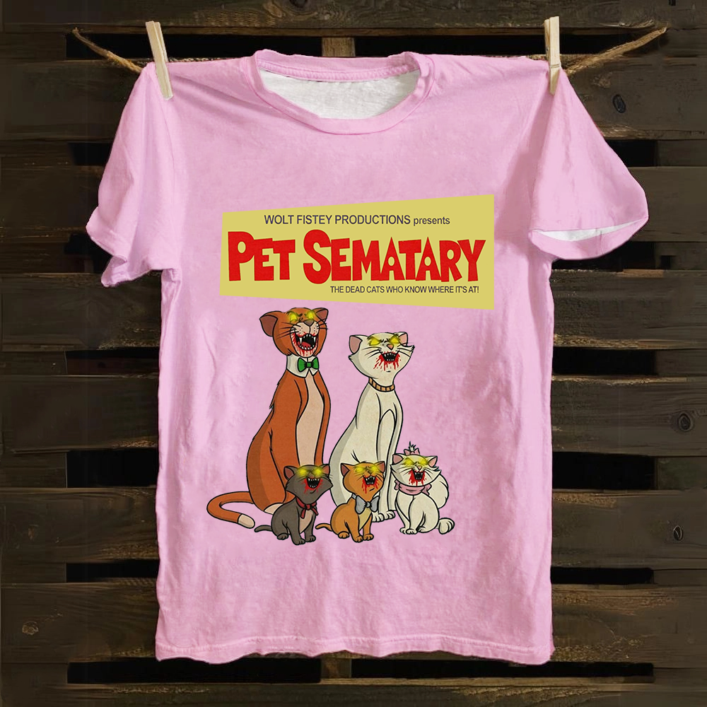 Unisex Vintage Halloween Zombie Cat Pet Sematary Art Print Cotton T-Shirt