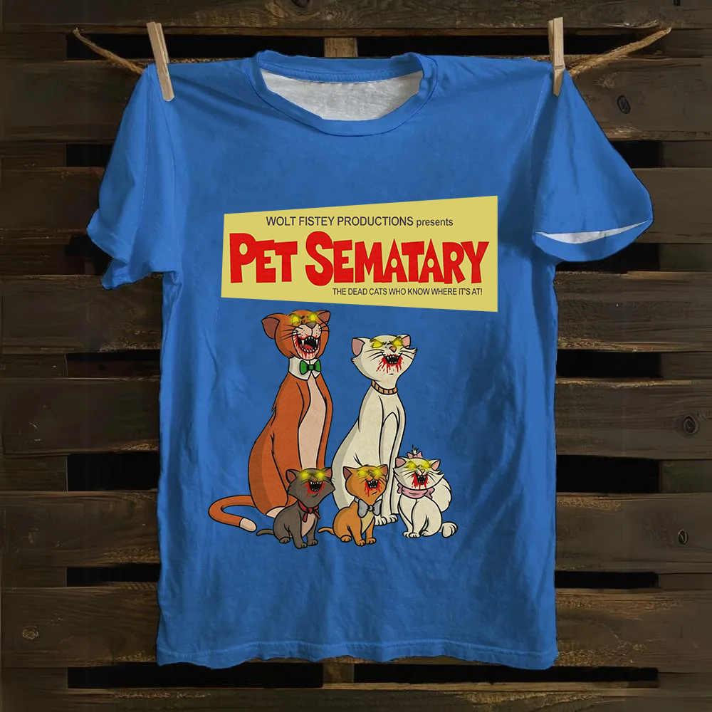 Unisex Vintage Halloween Zombie Cat Pet Sematary Art Print Cotton T-Shirt