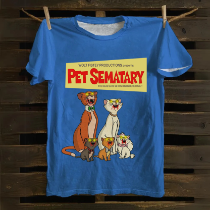 Unisex Vintage Halloween Zombie Cat Pet Sematary Art Print Cotton T-Shirt