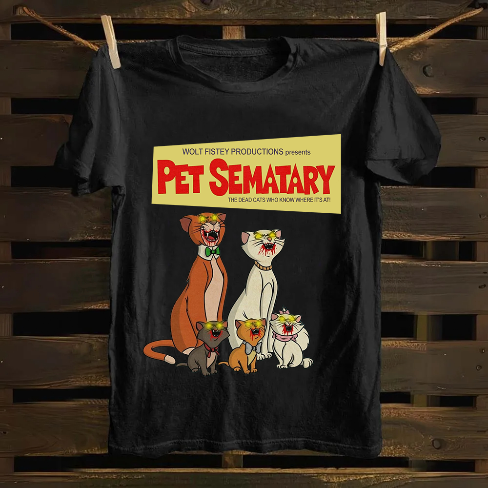 Unisex Vintage Halloween Zombie Cat Pet Sematary Art Print Cotton T-Shirt
