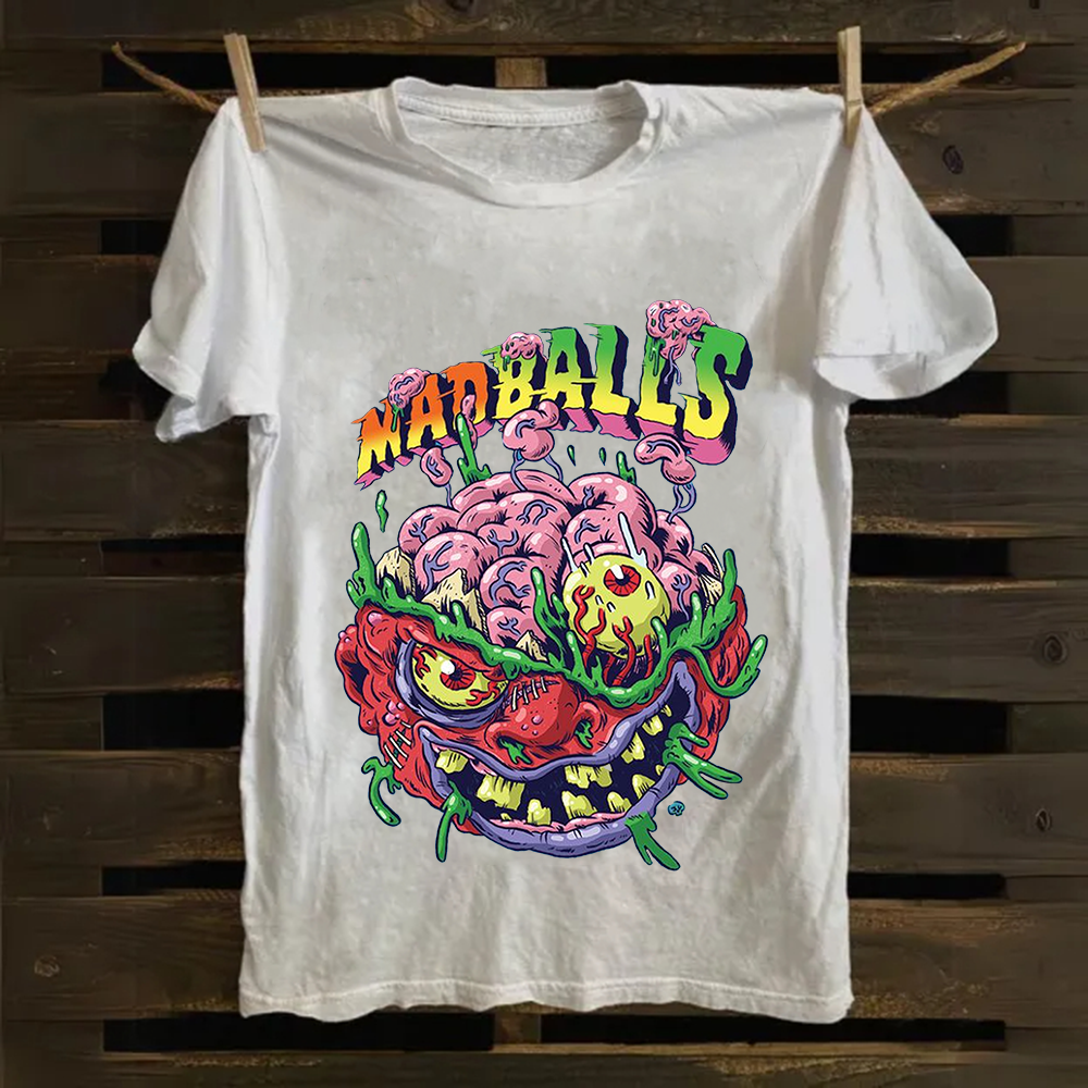 Unisex Blue Madballs Zombie Weird Print Casual Cotton T-Shirt