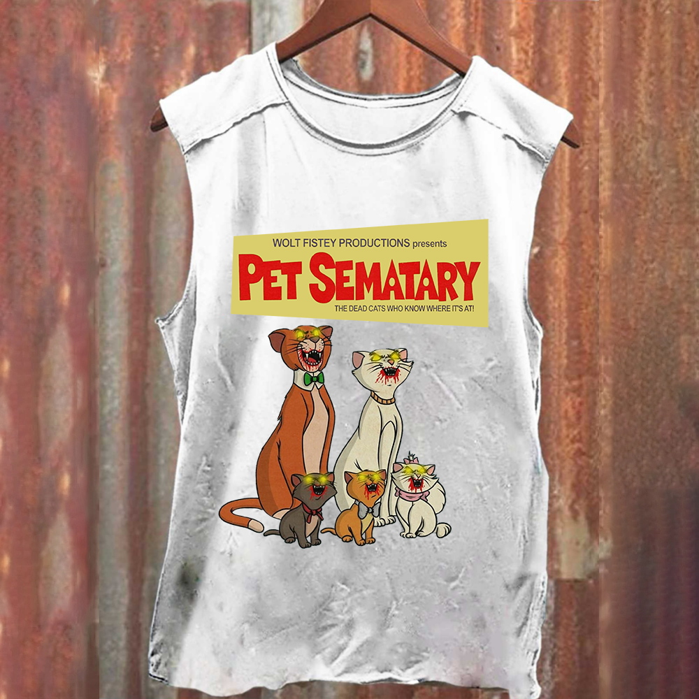 Unisex Vintage Halloween Zombie Cat Pet Sematary Art Print Tank Top