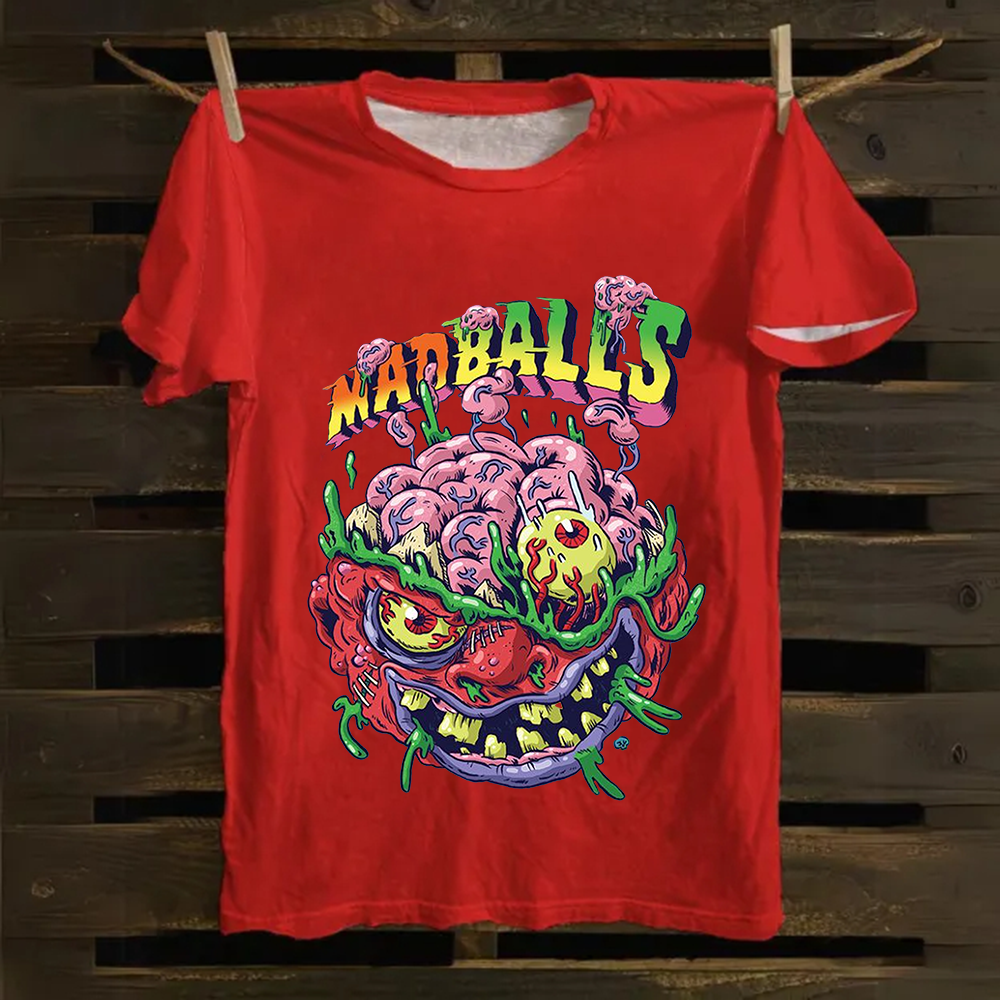 Unisex Blue Madballs Zombie Weird Print Casual Cotton T-Shirt