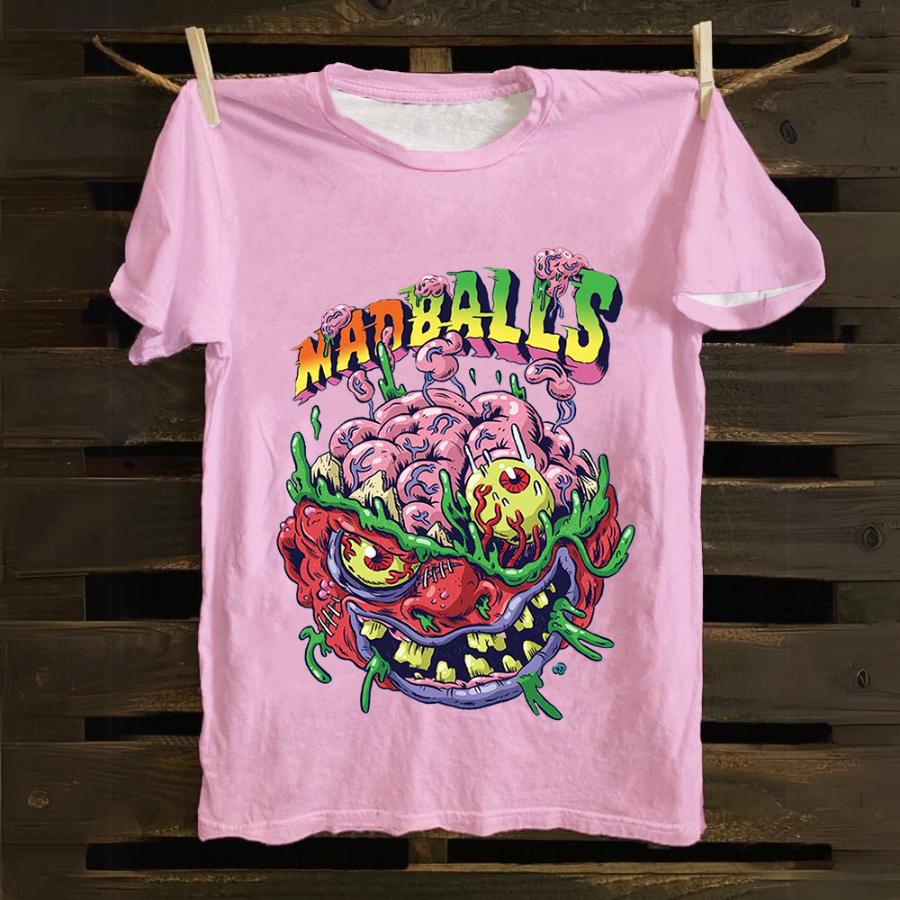 Unisex Blue Madballs Zombie Weird Print Casual Cotton T-Shirt