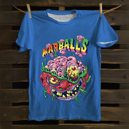 Unisex Blue Madballs Zombie Weird Print Casual Cotton T-Shirt