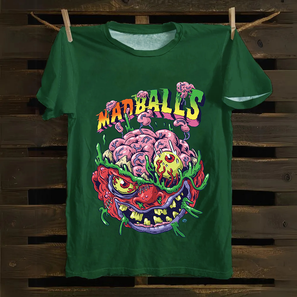 Unisex Blue Madballs Zombie Weird Print Casual Cotton T-Shirt