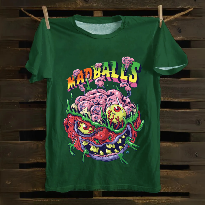 Unisex Blue Madballs Zombie Weird Print Casual Cotton T-Shirt