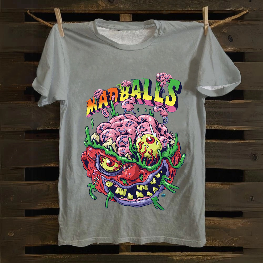 Unisex Blue Madballs Zombie Weird Print Casual Cotton T-Shirt