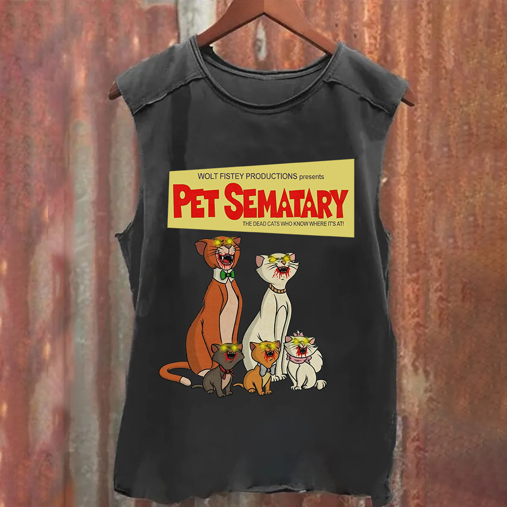 Unisex Vintage Halloween Zombie Cat Pet Sematary Art Print Tank Top