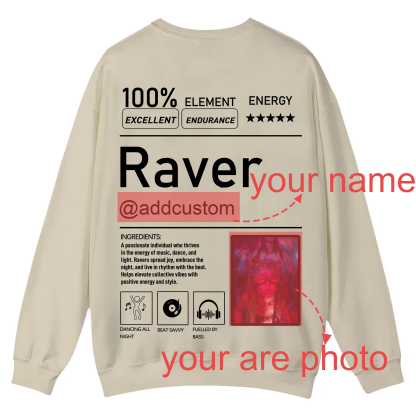 Addcustom  Photo Raver Casual Crewneck Sweatshirt wearishow