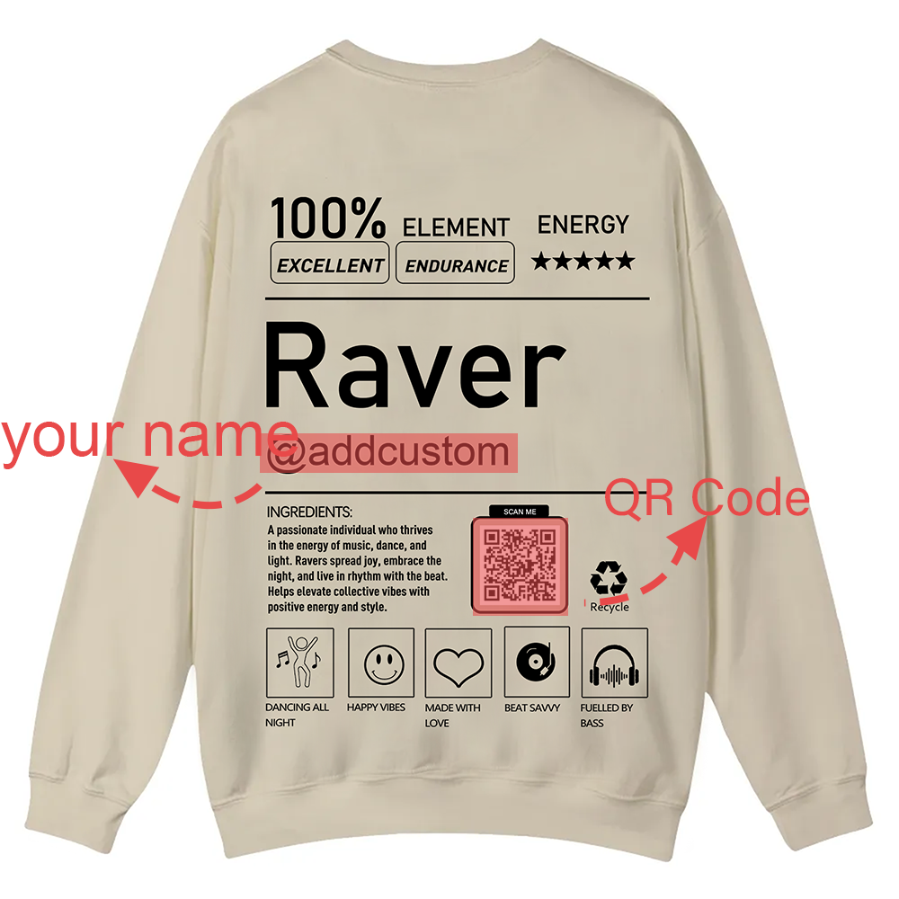 Addcustom QR Code Raver Casual Crewneck Sweatshirt wearishow
