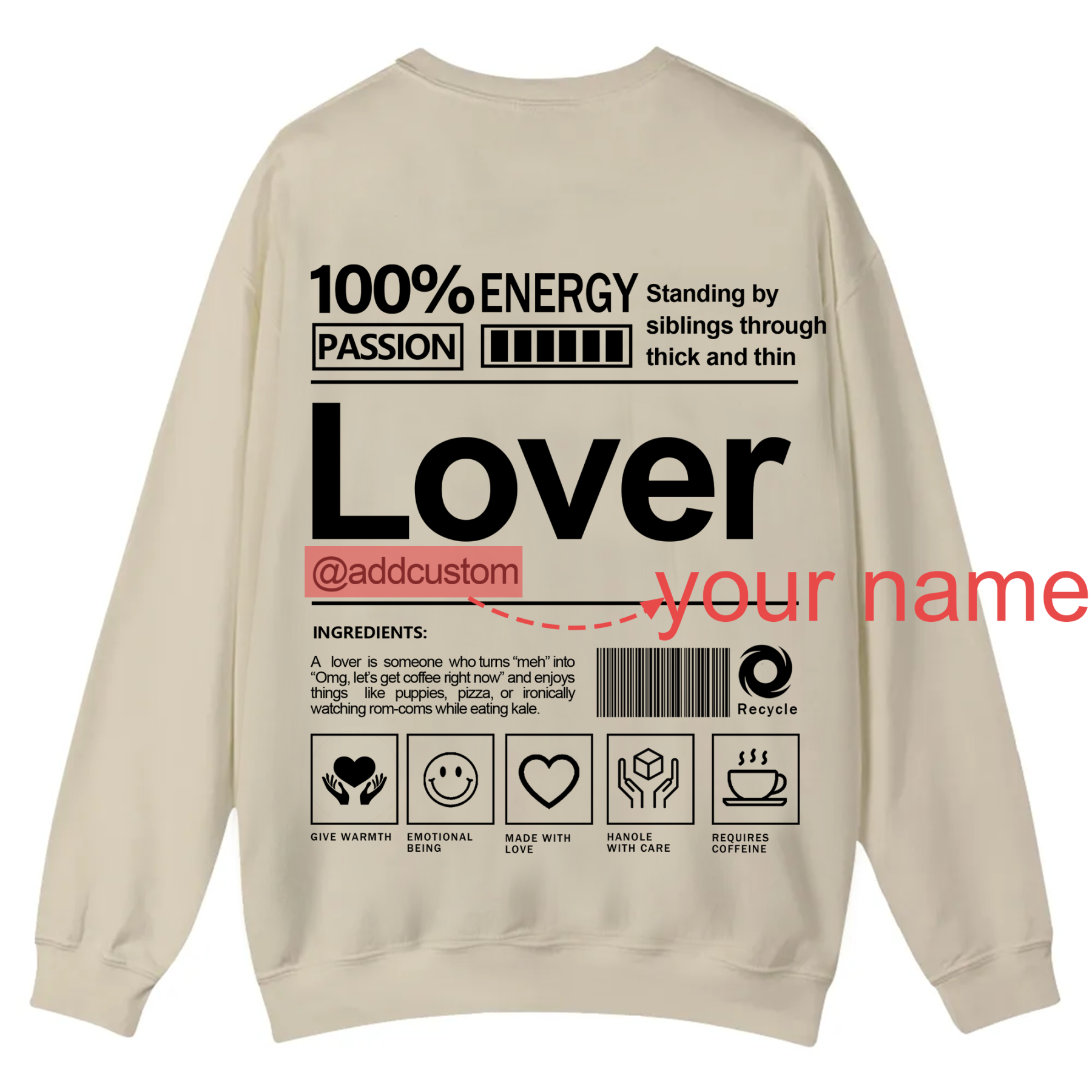 Lover Addcustom Casual Crewneck Sweatshirt