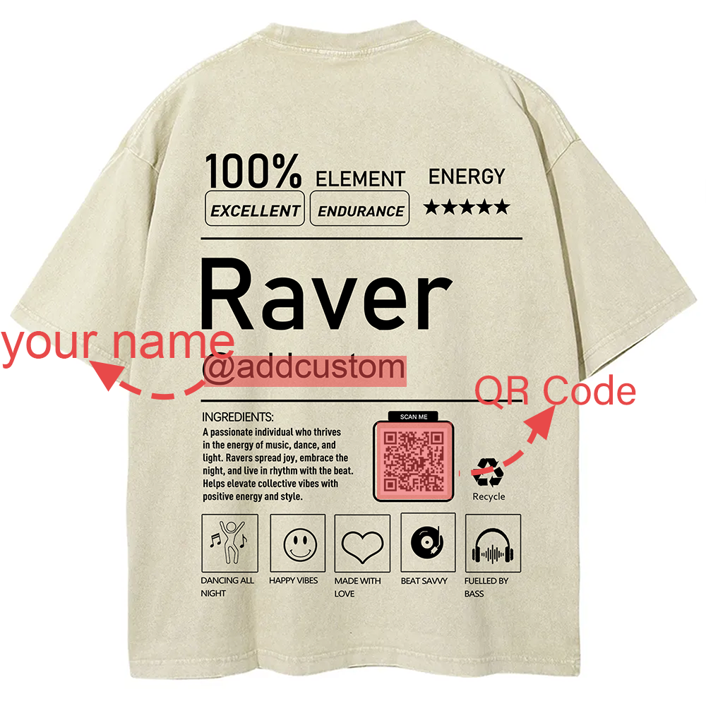 Addcustom QR Code Raver Unisex Fit Washed T-Shirt wearishow