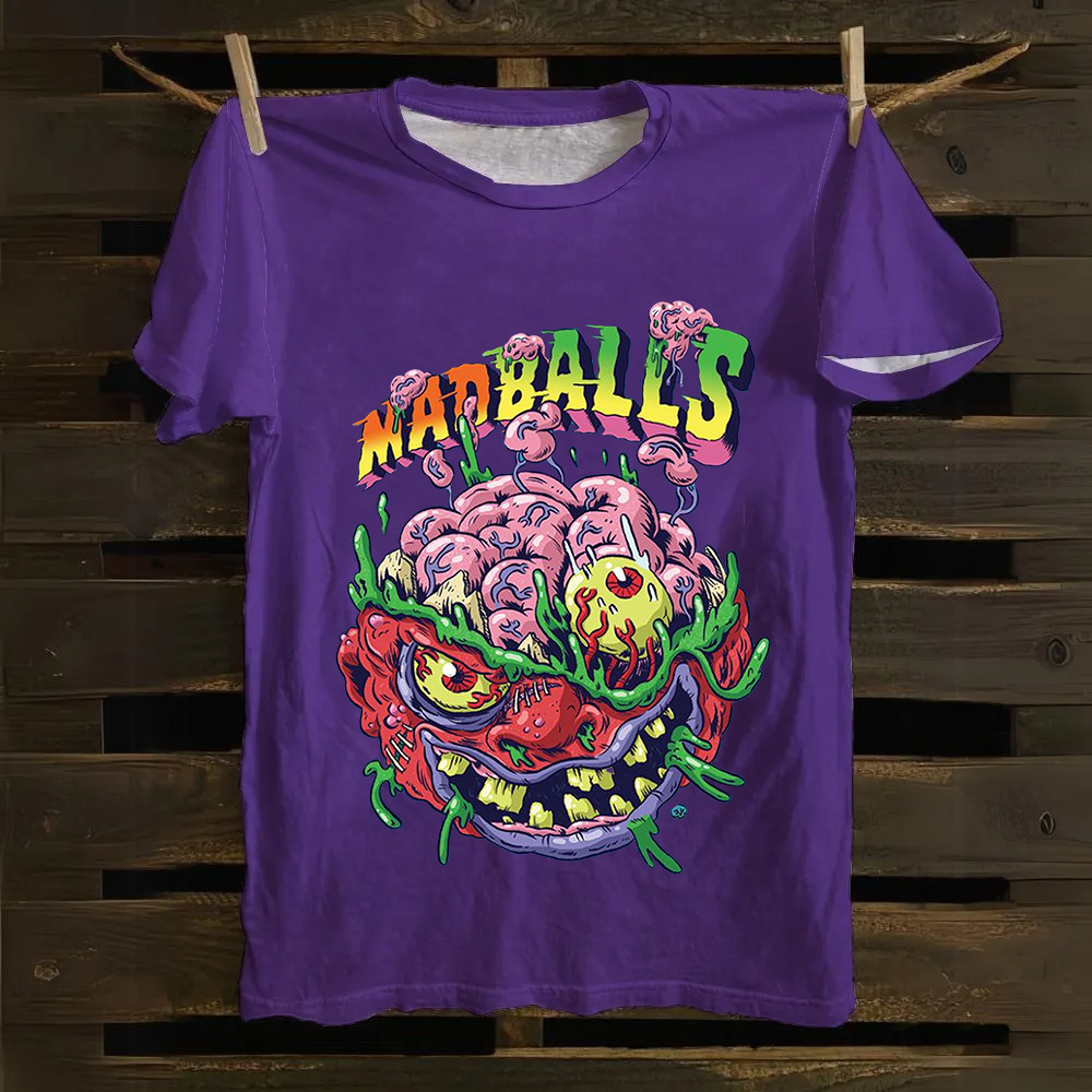 Unisex Blue Madballs Zombie Weird Print Casual Cotton T-Shirt