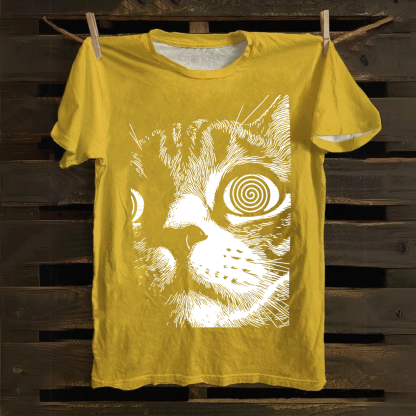 Psychedelic Cat Graphic Print Cotton T-Shirt