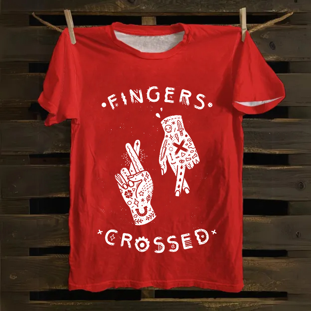 Unisex Vintage Fingers Crossed Music Cotton T-Shirt