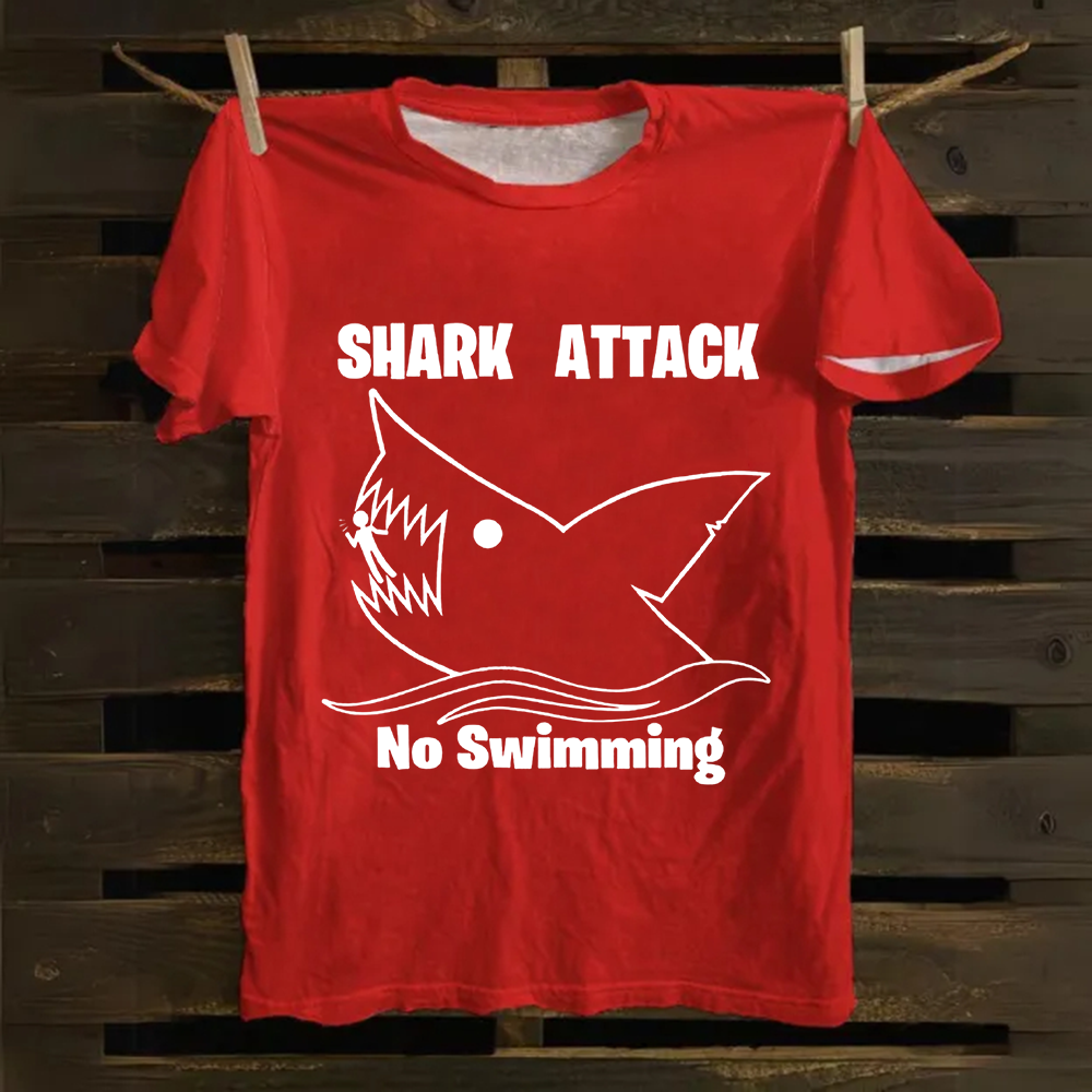 Unisex Vintage Shark Attack funny  Cotton T-Shirt