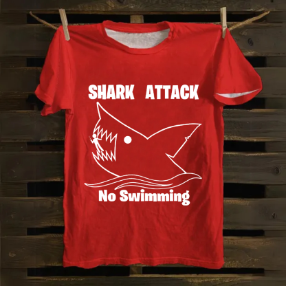 Unisex Vintage Shark Attack funny  Cotton T-Shirt