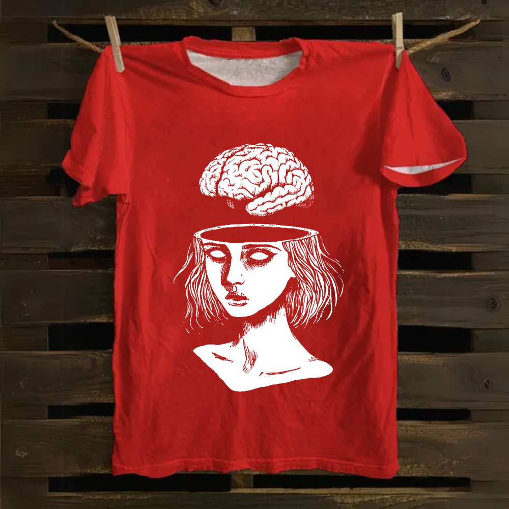 Unisex Vintage  Brain Escape Horror Art  Cotton T-Shirt