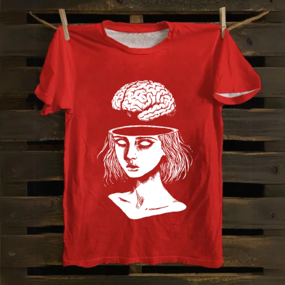 Unisex Vintage  Brain Escape Horror Art  Cotton T-Shirt