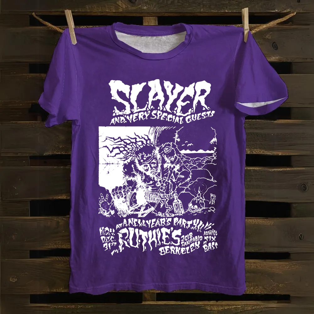 Unisex Retro Slayer Poster Printed cotton T-Shirt