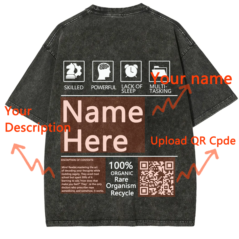 QR Code Customized Unisex Fit Washed T-Shirt