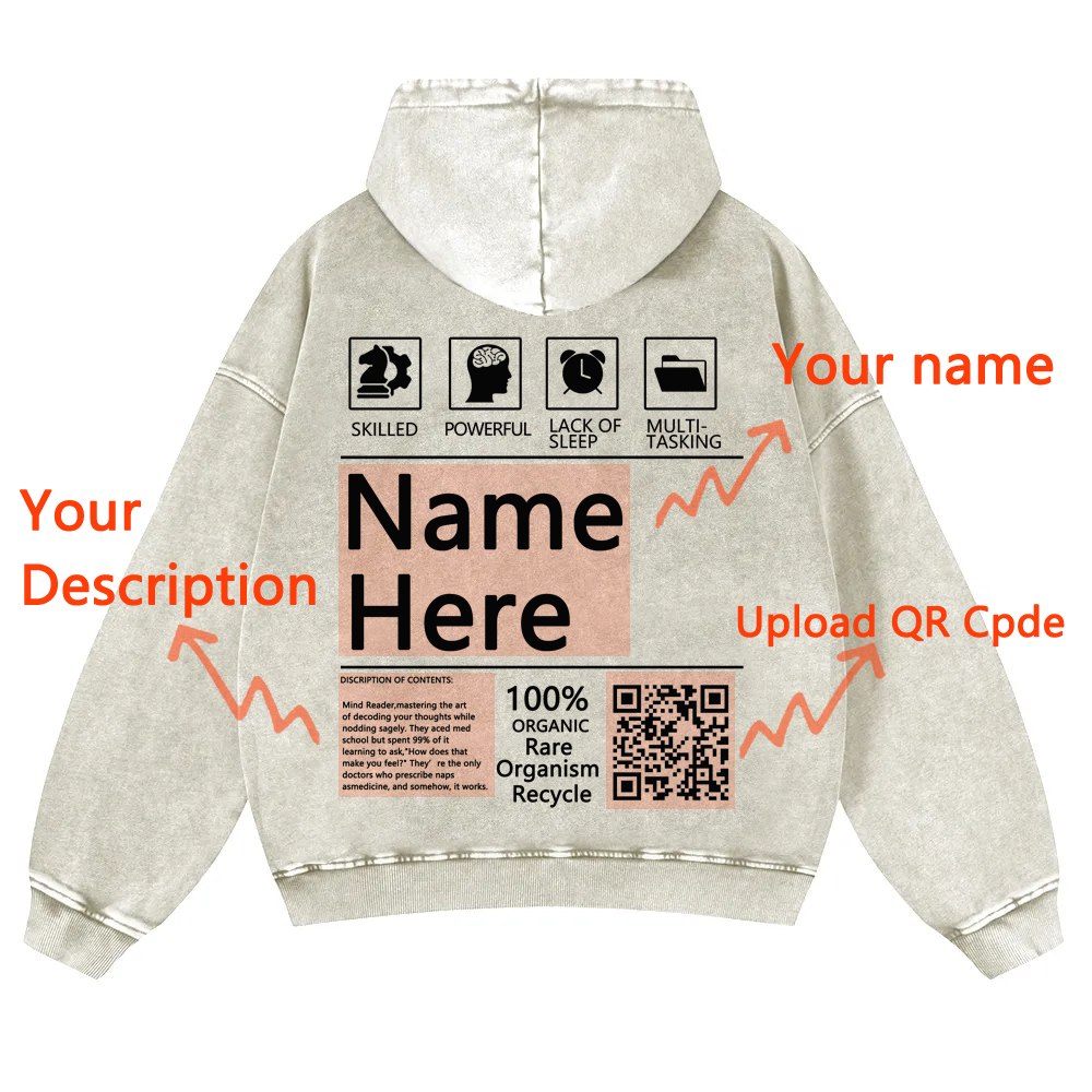 QR Code Customized Unisex Fit Washed Hoodie