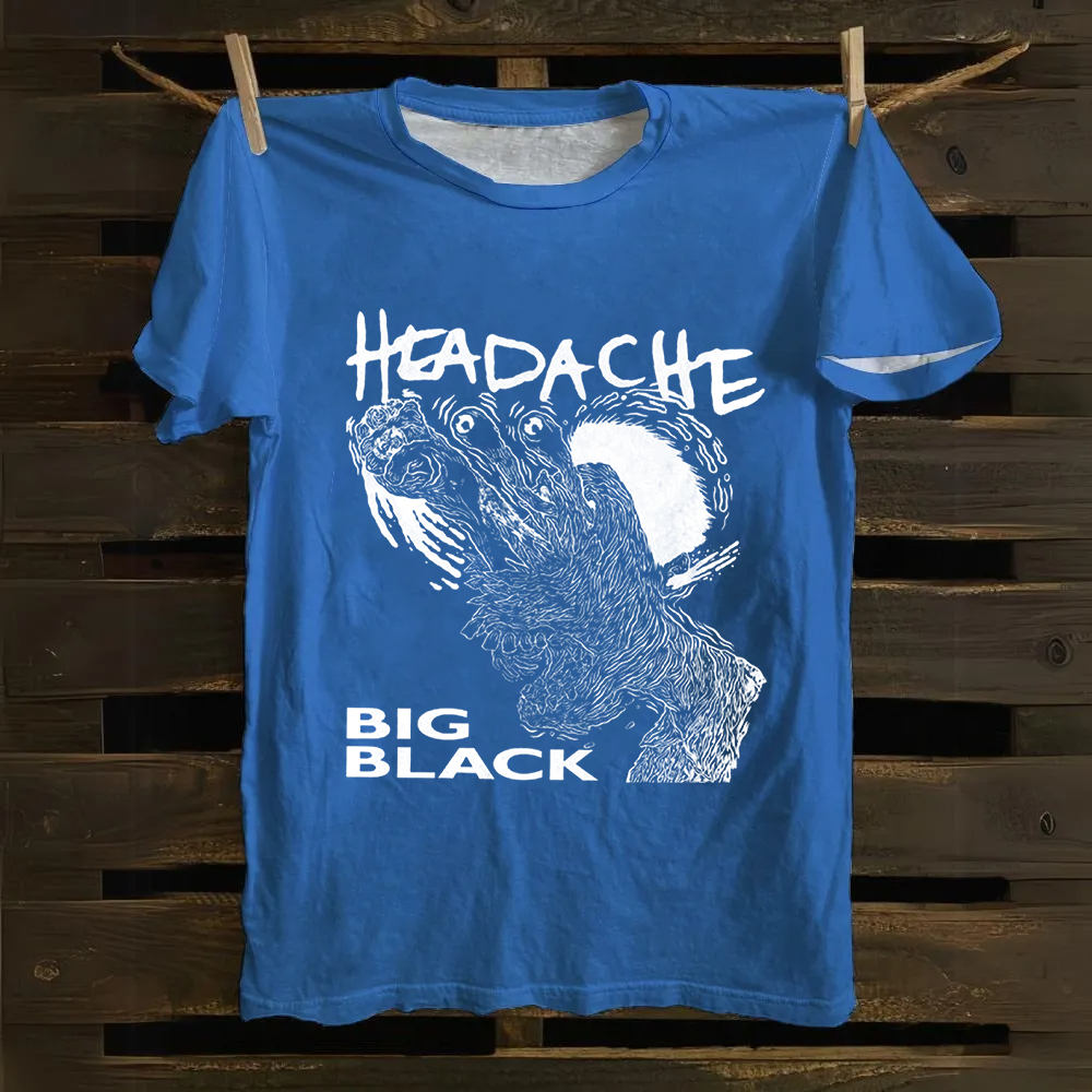 Unisex Vintage  Big Black Headache Song Music Cotton T-Shirt