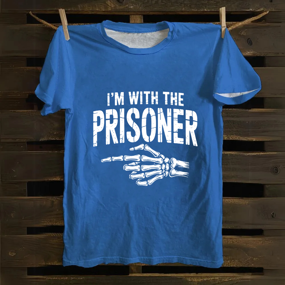 Unisex Vintage I'M With Prisoner Matching Couple Easy Halloween Cotton T-Shirt