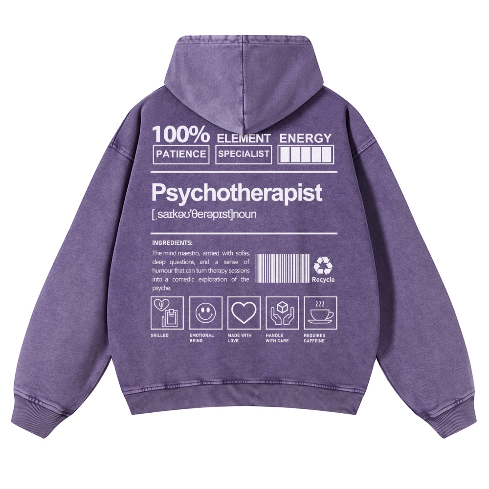 Wearishow Psychotherapist Casual Washed Hoodie 