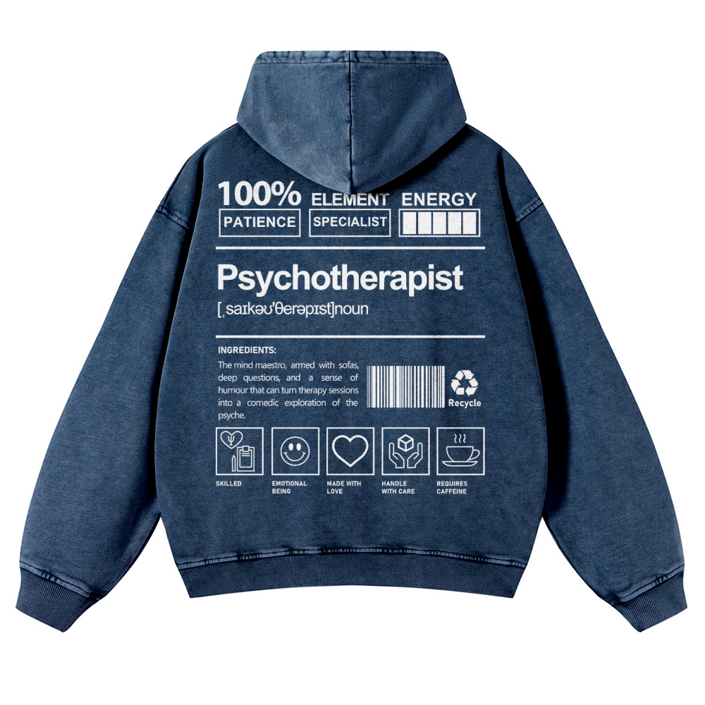 Wearishow Psychotherapist Casual Washed Hoodie 