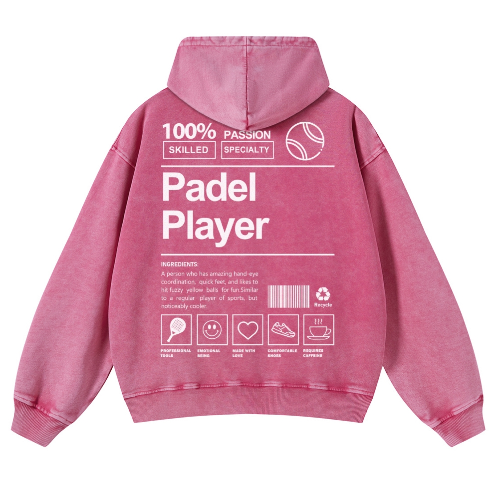Padel Player Casual Washed Hoodie wearishow