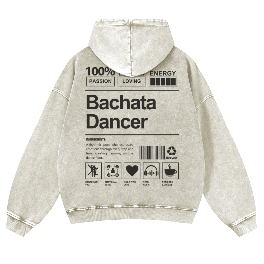 Bachata Dancer Casual Washed Hoodie wearishow