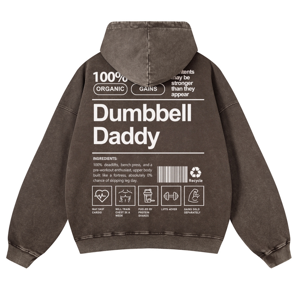 Dumbbell Daddy Casual Washed Hoodie wearishow