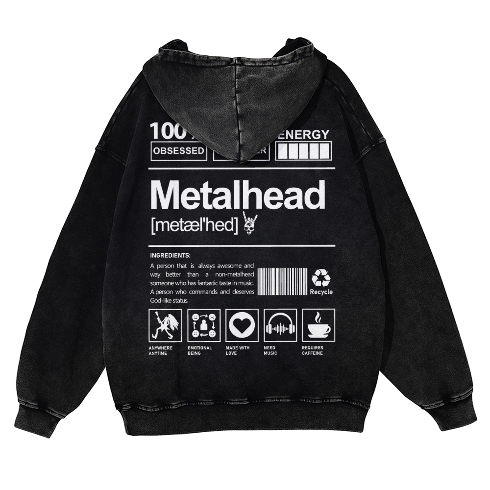 Metalhead Casual Washed Hoodie wearishow