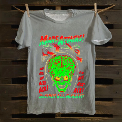 Unisex Vintage Washed Mars Attacks Cotton T-Shirt