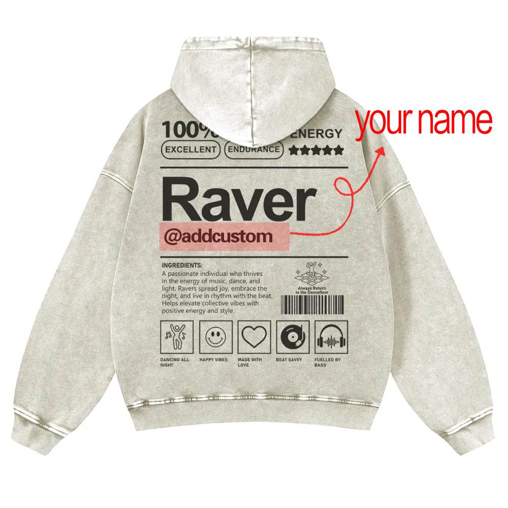 Addcustom Raver Casual Washed Hoodie wearishow