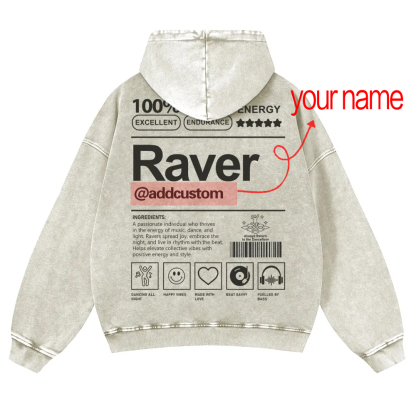 Addcustom Raver Casual Washed Hoodie wearishow