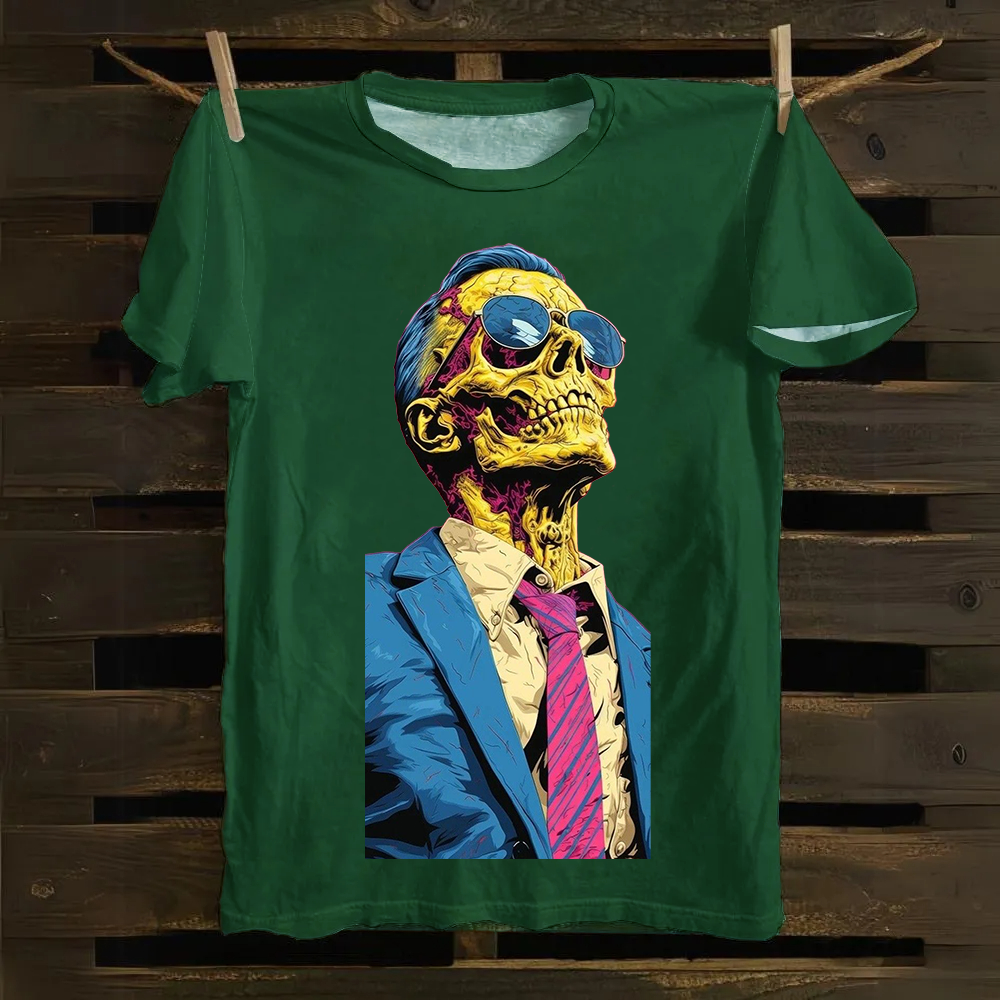 Unisex Fantasy Fashion Skull Art Illustration Printed Classic Cotton T