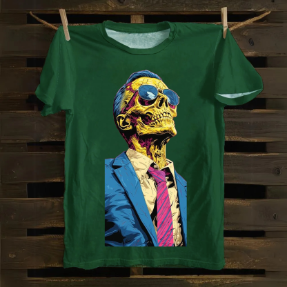 Unisex Fantasy Fashion Skull Art Illustration Printed Classic Cotton T-Shirt