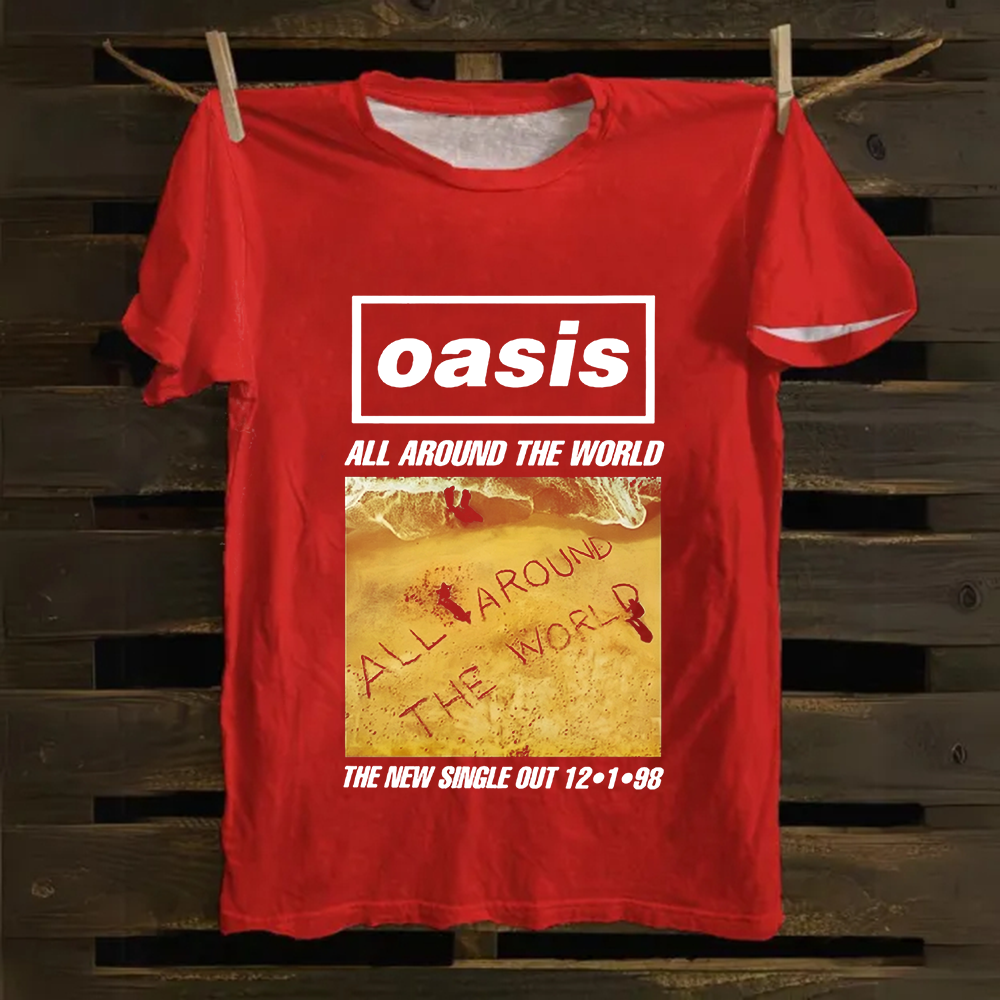 Unisex Vintage Oasis Band All Around the World  Cotton T-Shirt